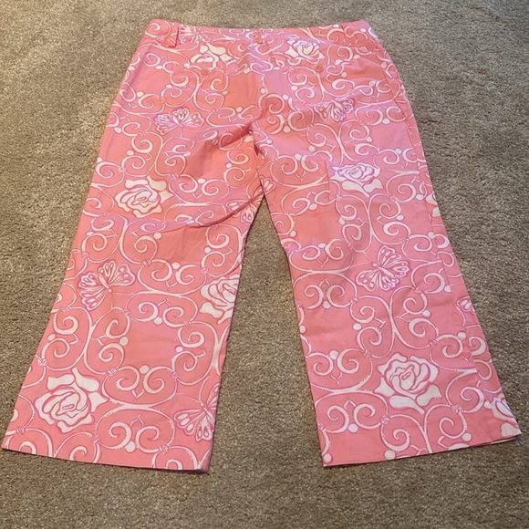 Lilly Pulitzer Women's Vtg Pink Cropped Pants Roses & Butterflies Size 2 - Picture 6 of 7
